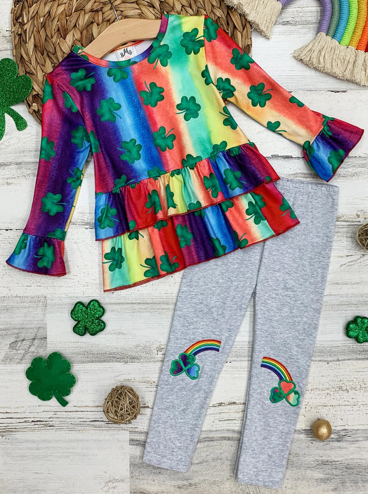 St. Patrick's Day Clothes | Girls Rainbow Clover Tunic & Legging Set