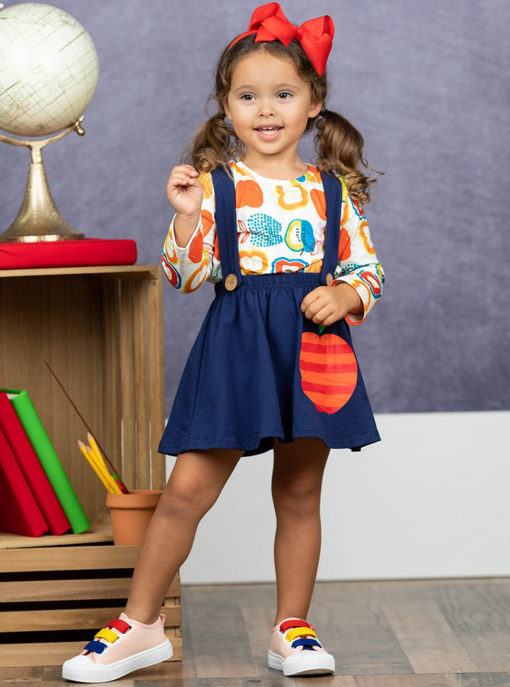First Day of School | Apple Top & Overall Skirt Set | Mia Belle Girls