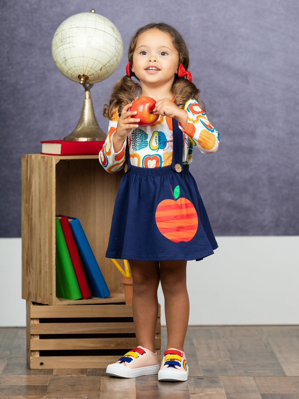 First Day of School | Apple Top & Overall Skirt Set | Mia Belle Girls