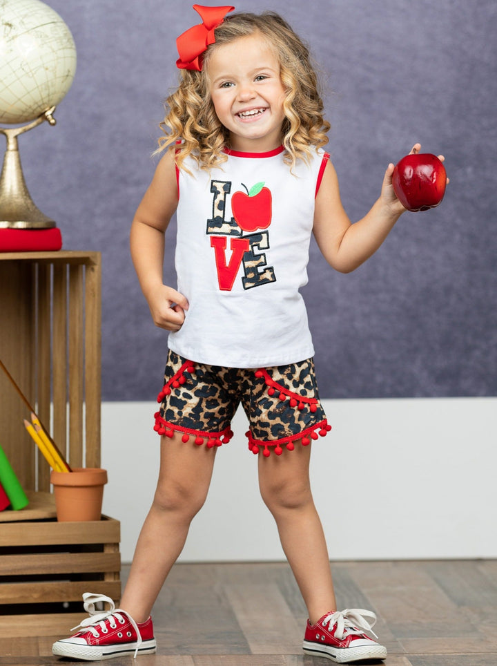 First Day of School | Love Top & Pom Pom Short Set | Mia Belle Girls
