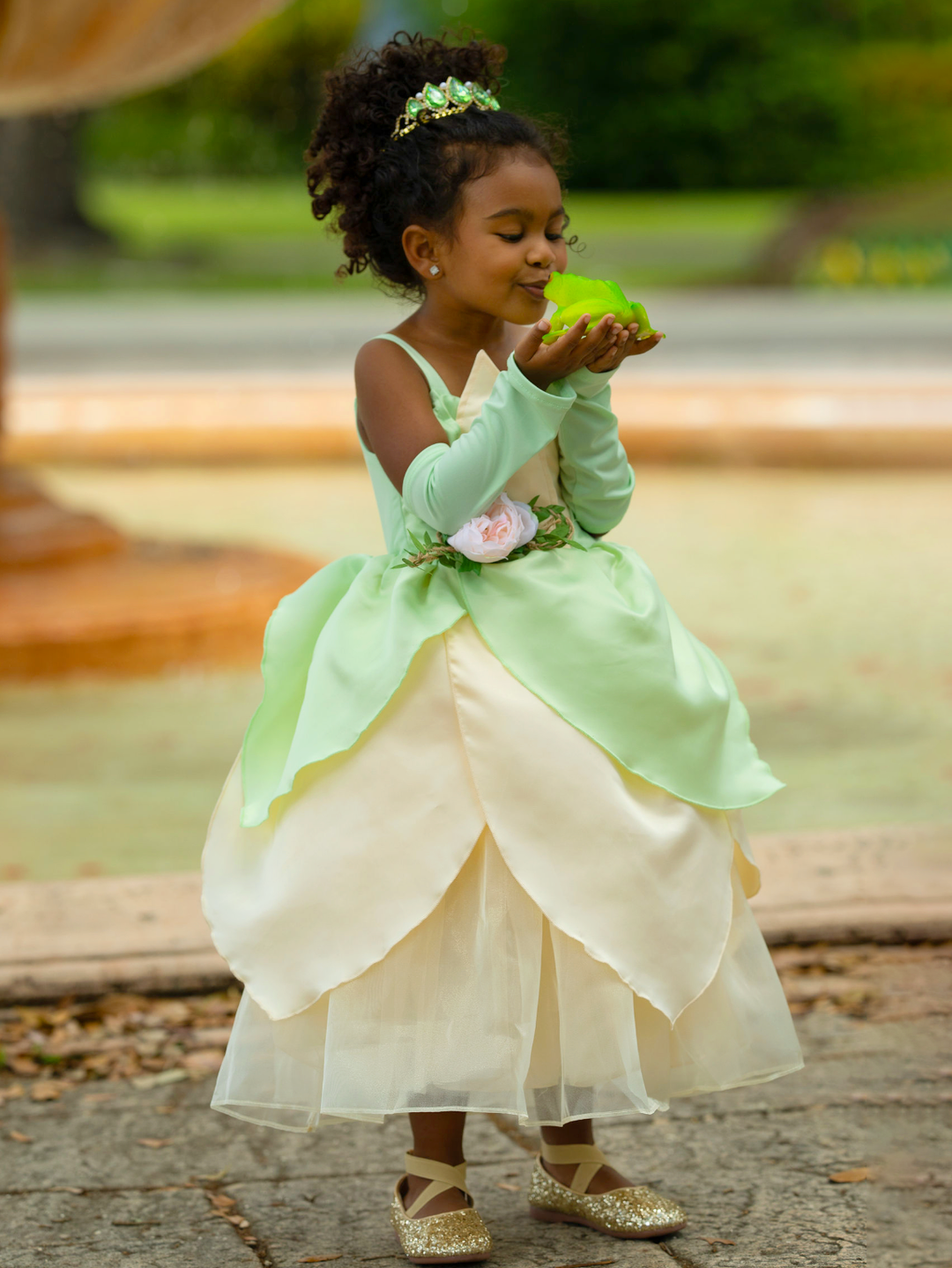 Girls Halloween Costumes | Frog Princess Sleeveless Gown & Arm Sleeves