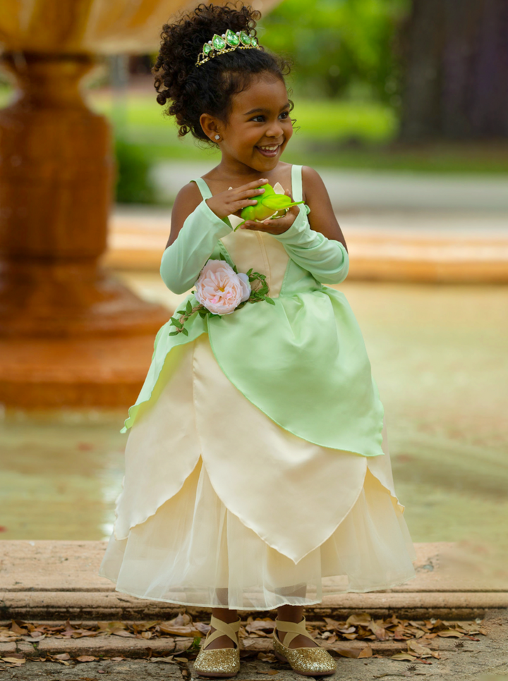 Girls Halloween Costumes | Frog Princess Sleeveless Gown & Arm Sleeves