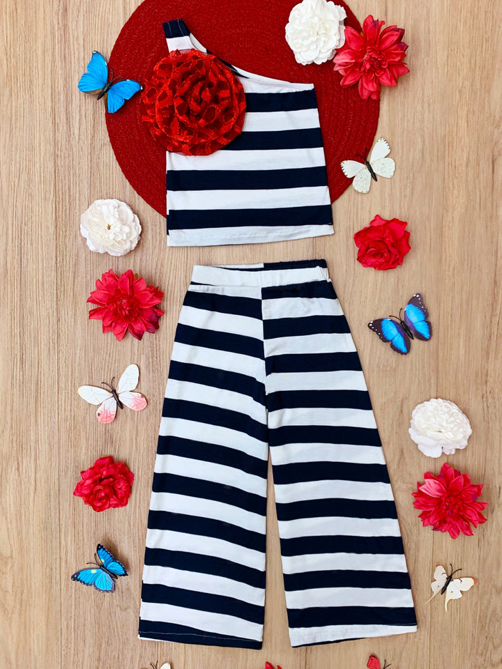 Star Spangled Stripes One Shoulder Top and Pant Set