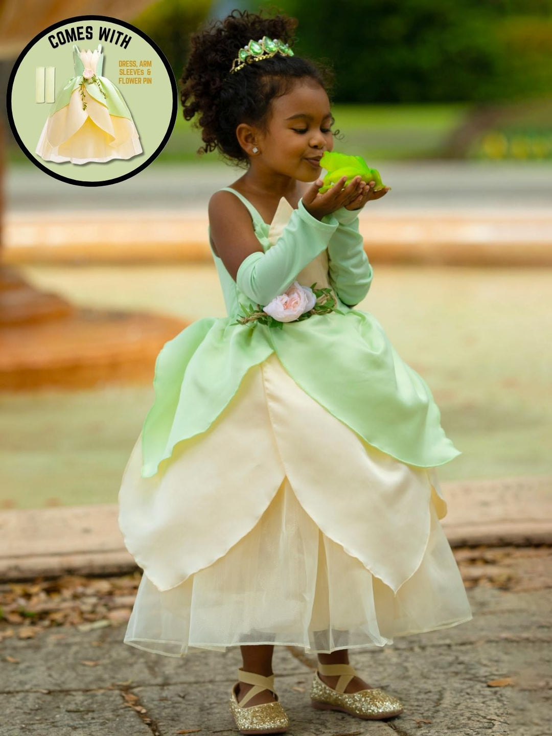 Girls Halloween Costumes | Frog Princess Sleeveless Gown & Arm Sleeves