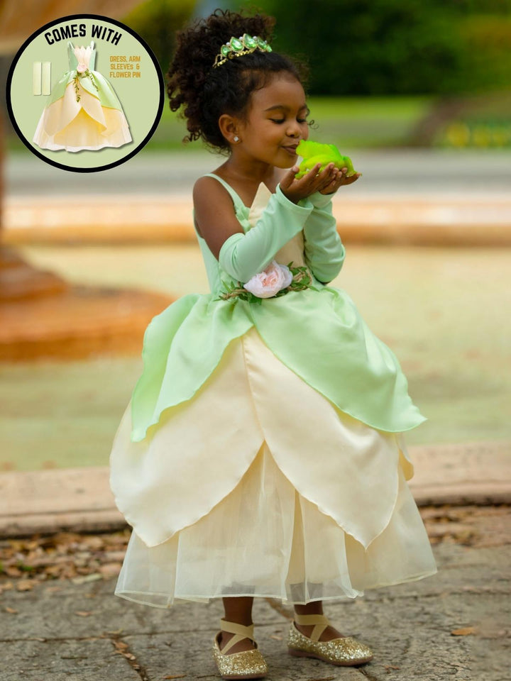 Girls Halloween Costumes | Frog Princess Sleeveless Gown & Arm Sleeves