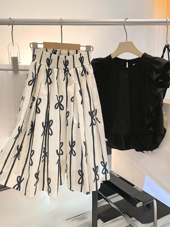Sweet Style Top and Bow Wide Leg Pants Set