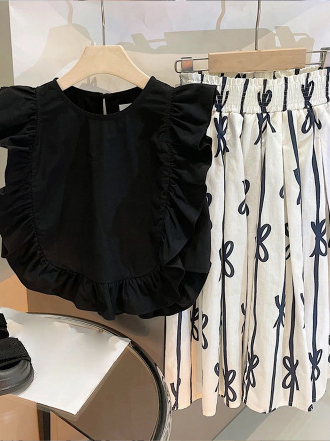 Sweet Style Top and Bow Wide Leg Pants Set