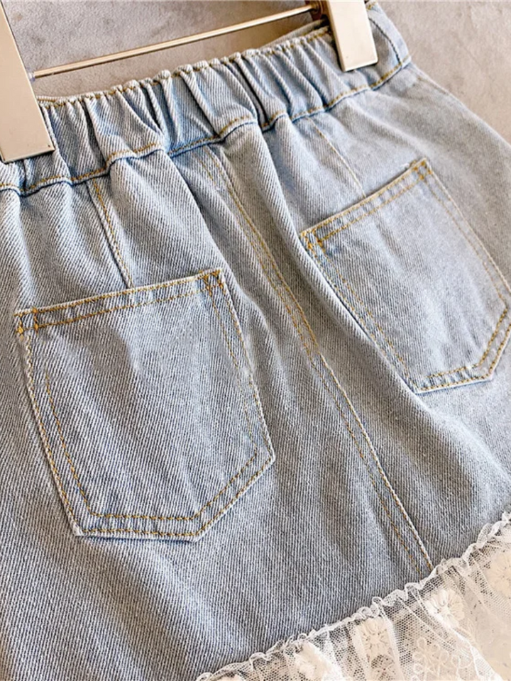 Off To Shop Lace Trim Denim Skirt