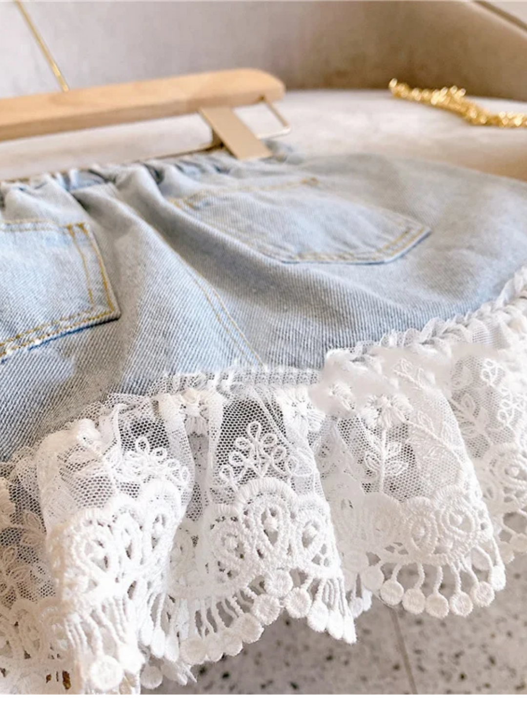Off To Shop Lace Trim Denim Skirt