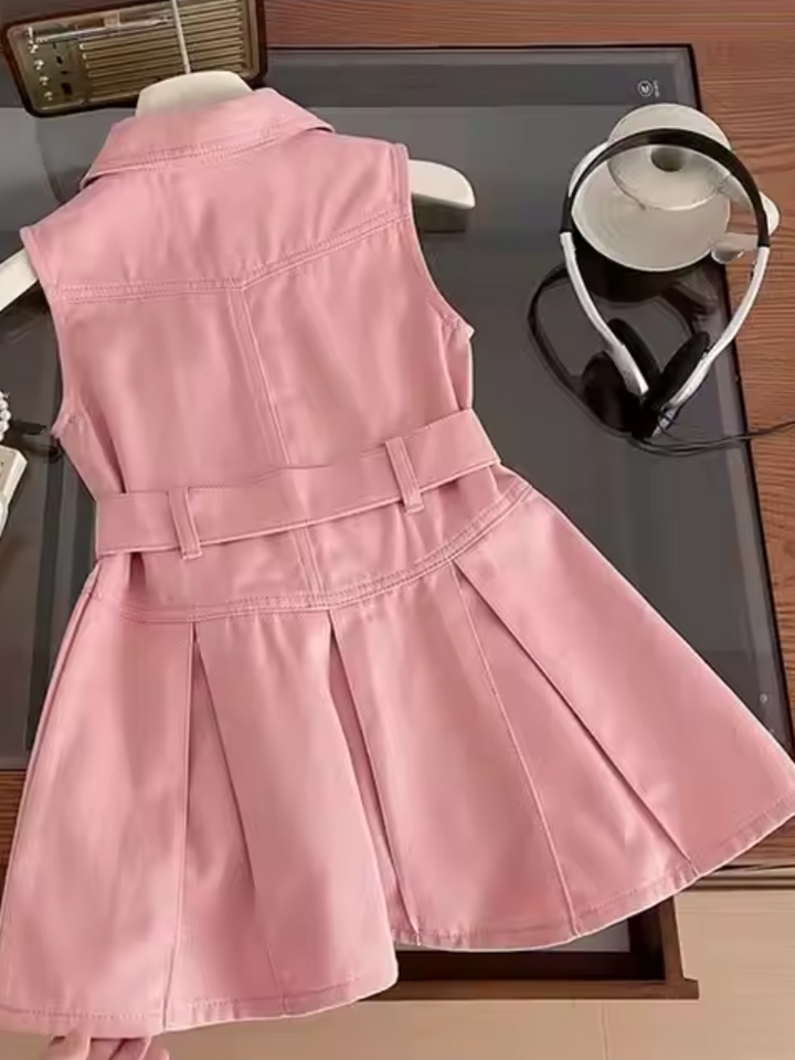 Pink Chic Denim Pleated Dress
