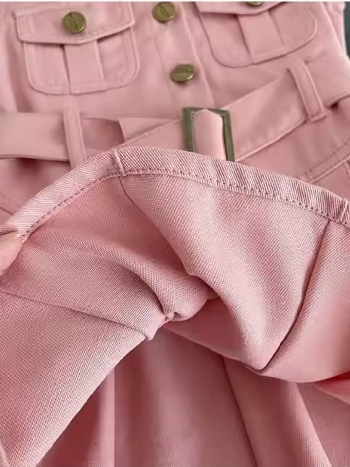 Pink Chic Denim Pleated Dress