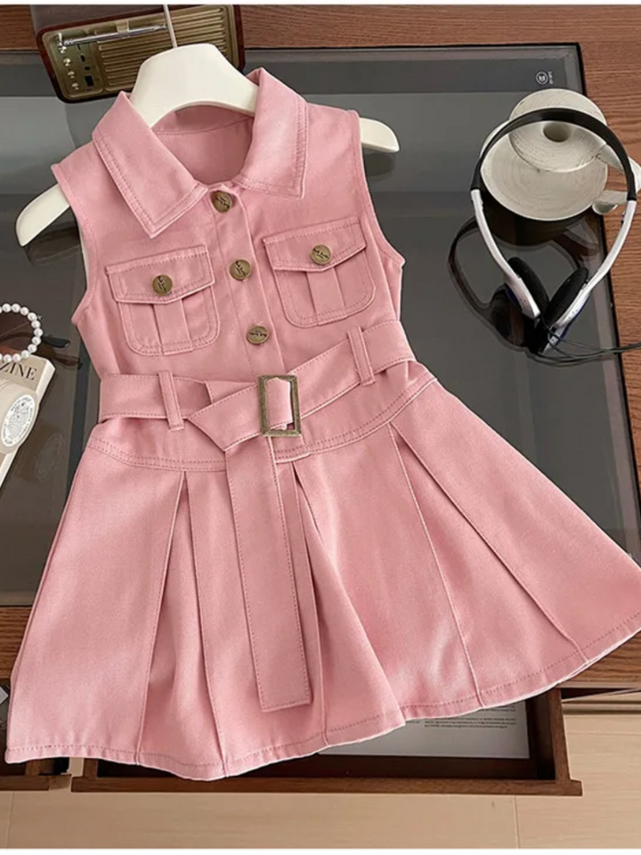 Pink Chic Denim Pleated Dress