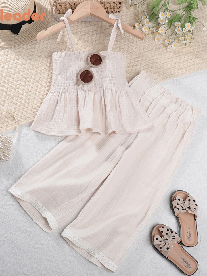 Organic Cotton Camisole Top & Lace-Trim Wide-Leg Pants Set