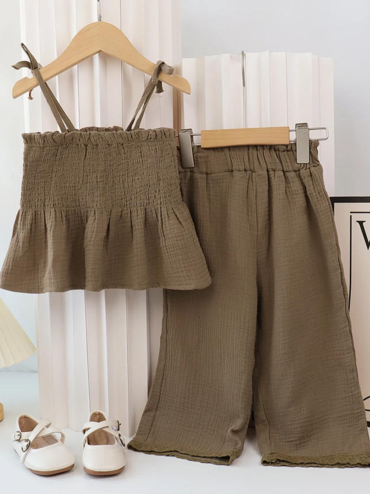 Organic Cotton Camisole Top & Lace-Trim Wide-Leg Pants Set