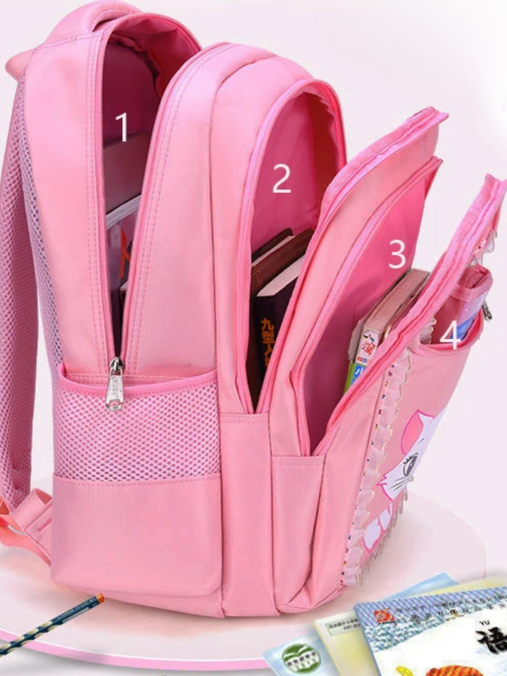 3-Piece Cute Kitty Pink Backpack Set