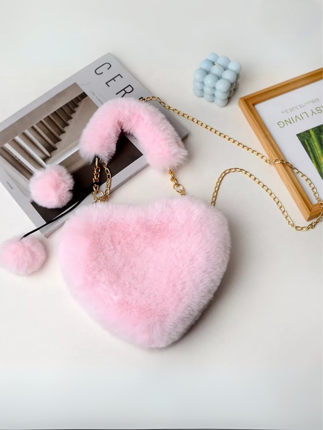 Lovey Dovey Pink Plush Heart Bag