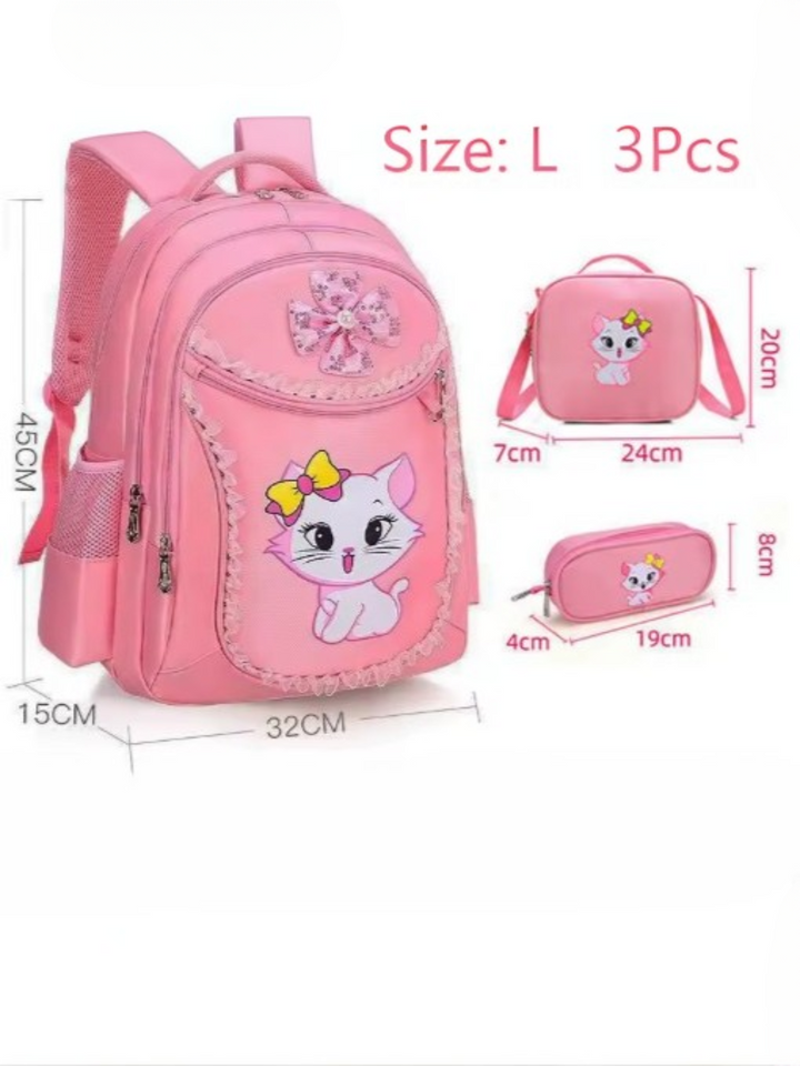 3-Piece Cute Kitty Pink Backpack Set
