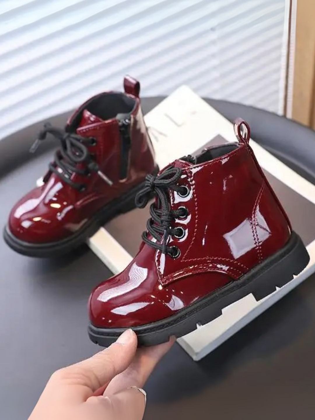 Girls Faux Leather Combat Boots