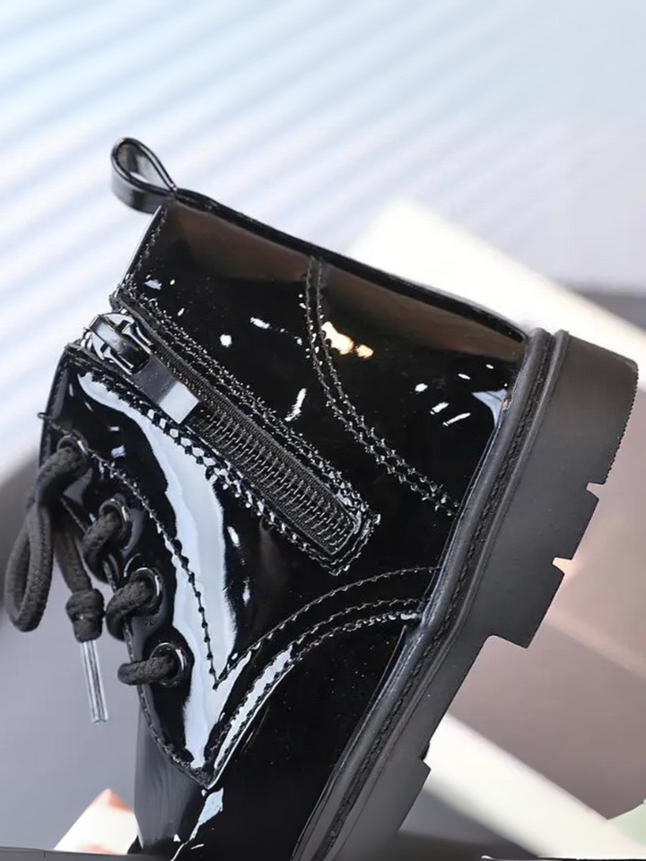 Girls Faux Leather Combat Boots