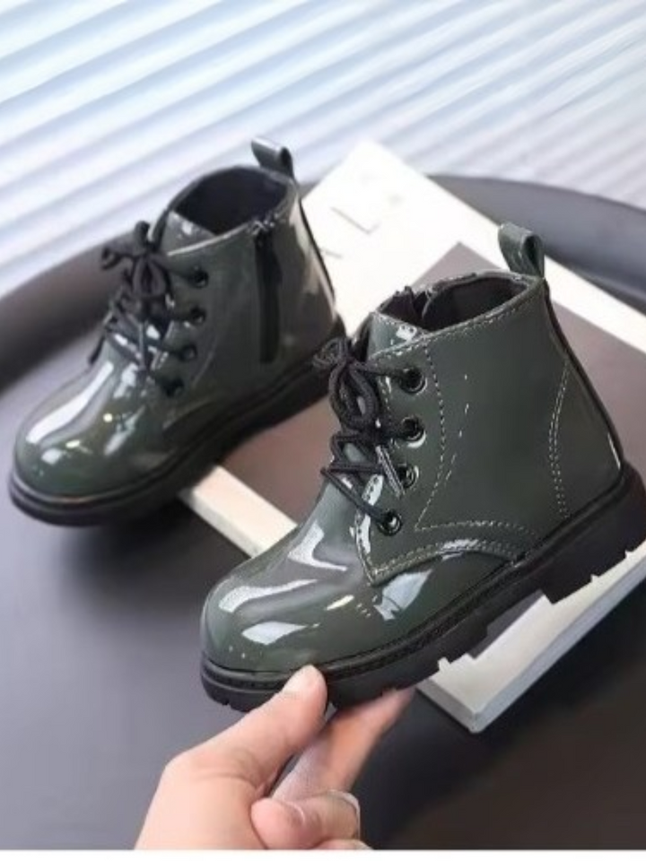 Girls Faux Leather Combat Boots