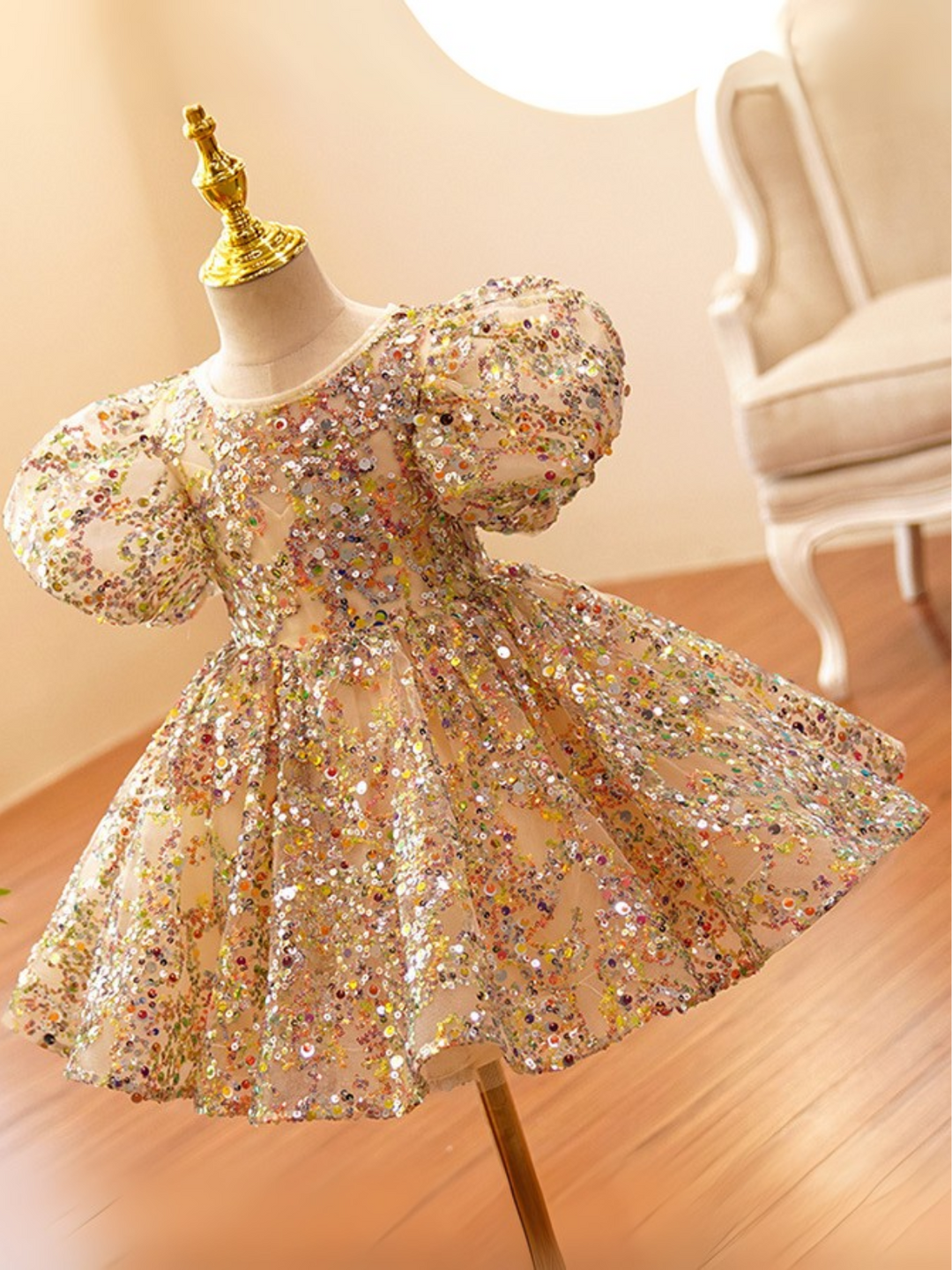 Gold Sequin Magic Mini Special Occasion Dress
