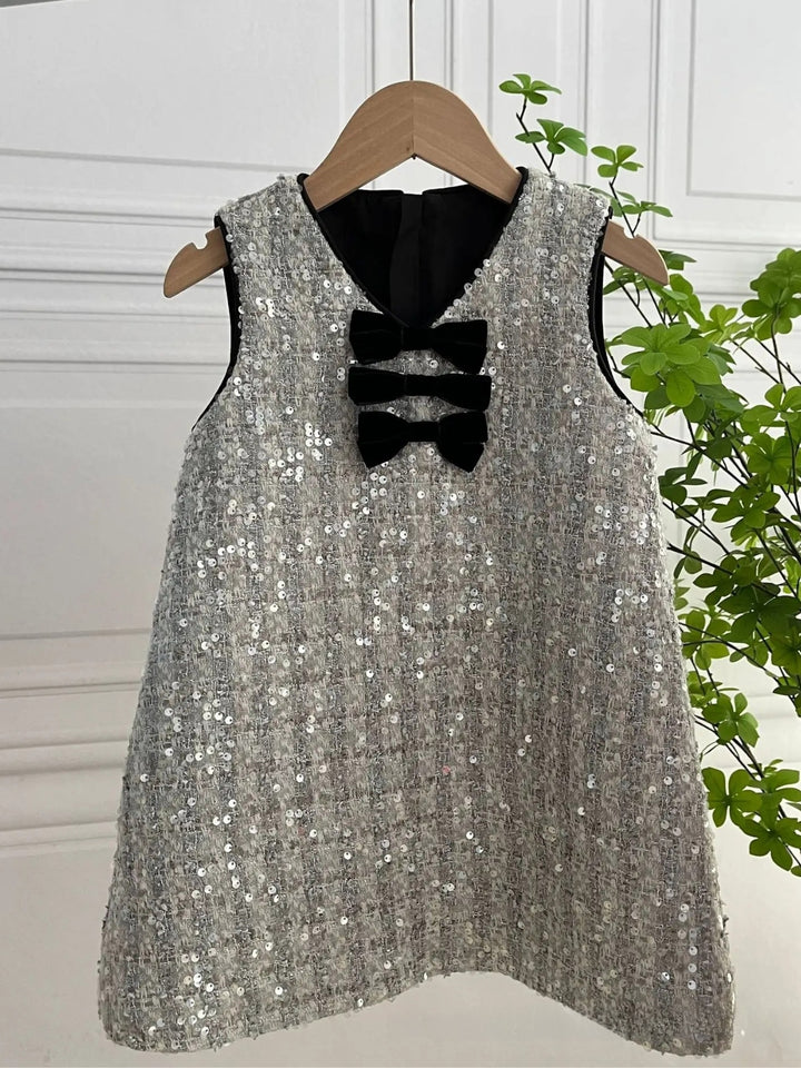 Sparkle Silver Sequin Tweed Dressy Dress