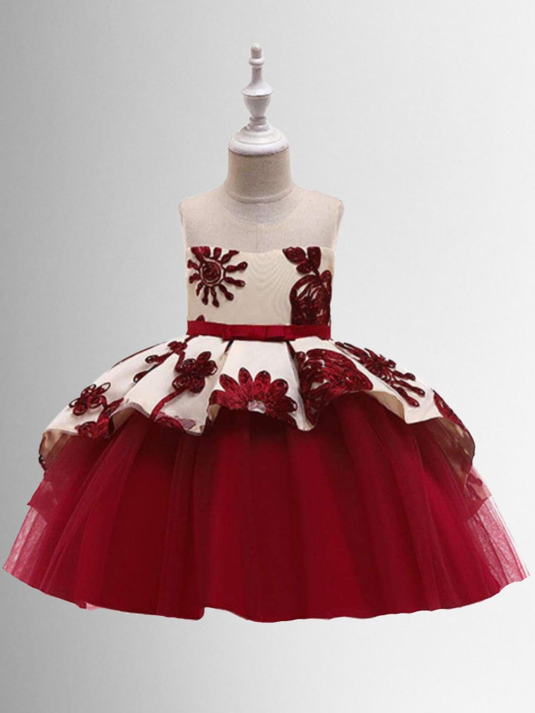 Kids Winter Formal Dress | Girls Nude Collar Peplum Holiday Dress