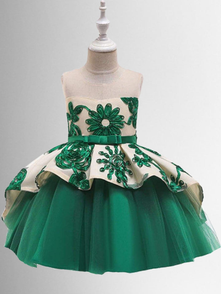 Kids Winter Formal Dress | Girls Nude Collar Peplum Holiday Dress