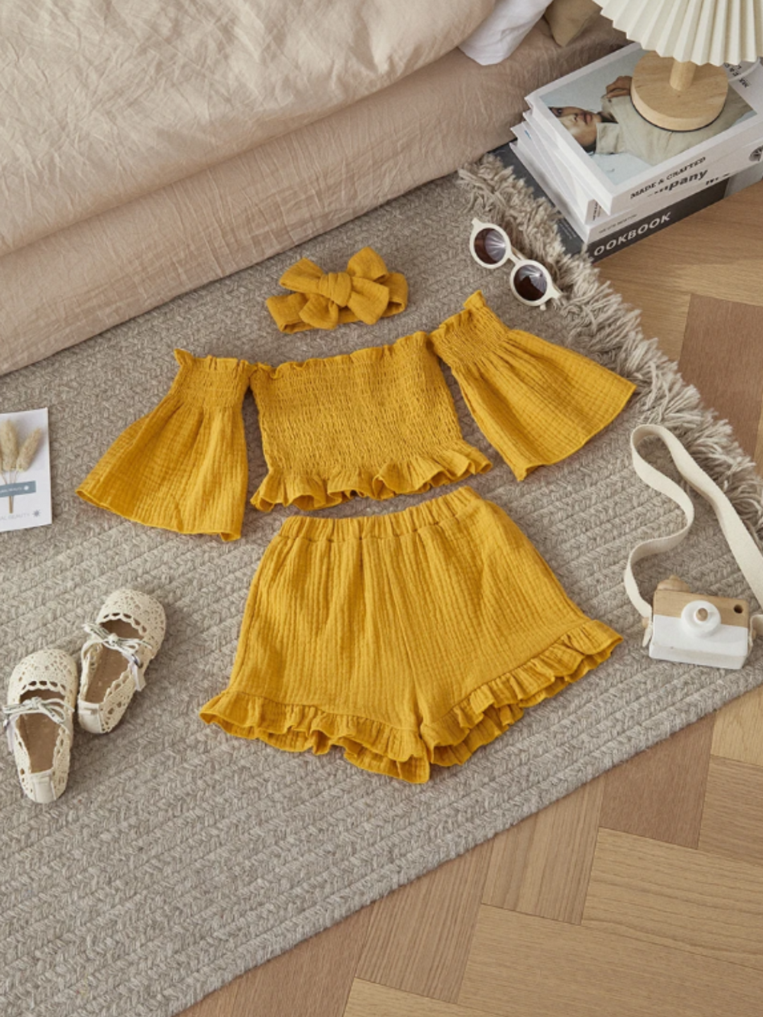 Cold Shoulder Smocked Top And Ruffle Shorts Set | Mia Belle Girls