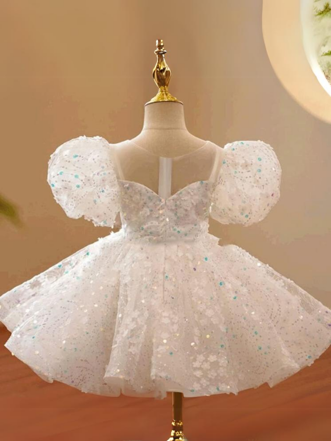 Mia Belle Girls Beaded Puff Sleeve Tutu Dress | Girls Communion Dresses