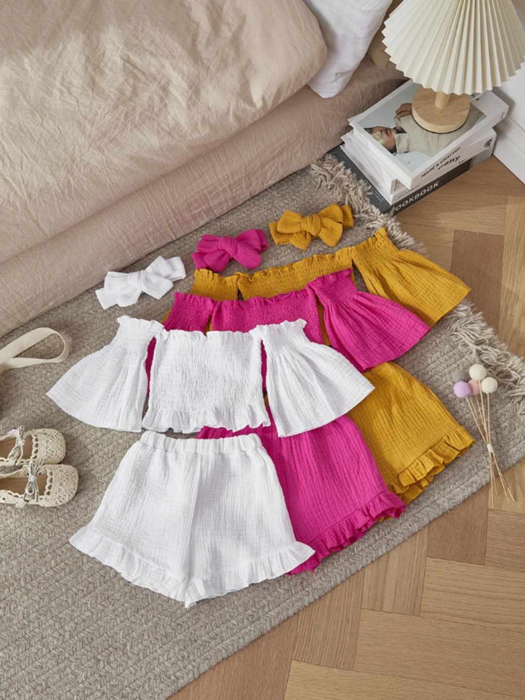 Cold Shoulder Smocked Top And Ruffle Shorts Set | Mia Belle Girls