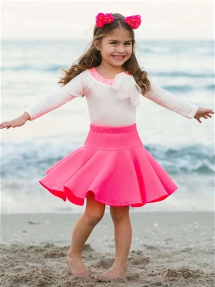 Cute Toddler Tops | Little Girls Cute Long Sleeve Creme Mesh Bow Top