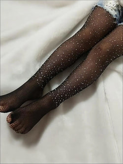 Girls Black Embellished Sparkle Fishnet Tights