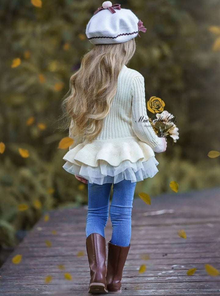 Cute Girls Sweaters | Cable Knit Peplum Tutu Sweater - Mia Belle Girls