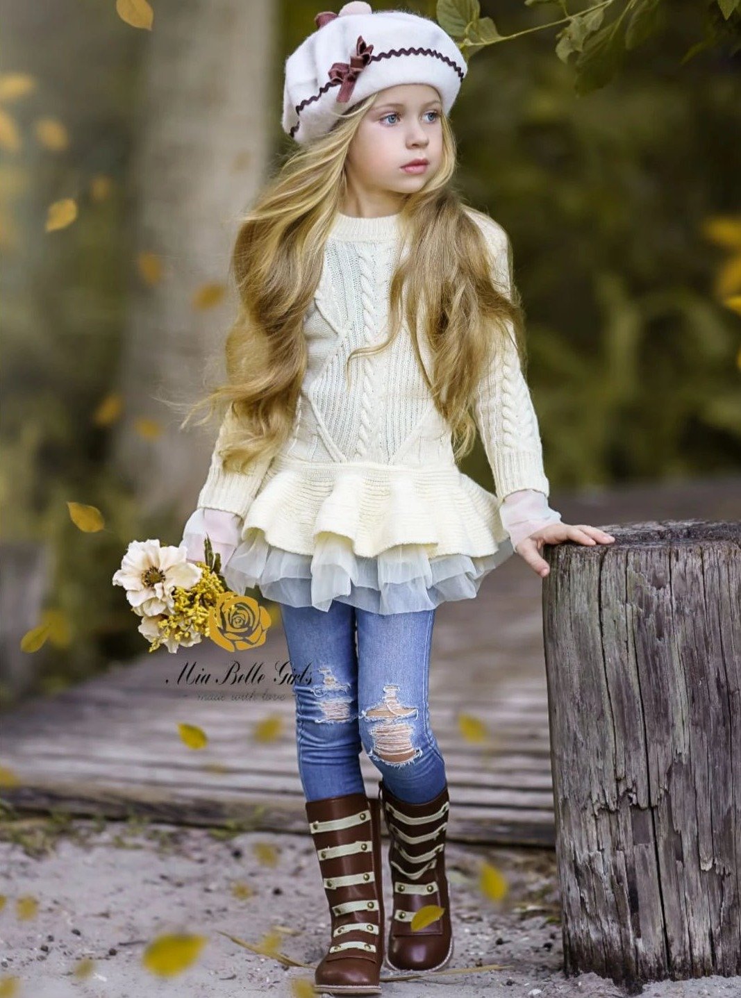Cute Girls Sweaters | Cable Knit Peplum Tutu Sweater - Mia Belle Girls