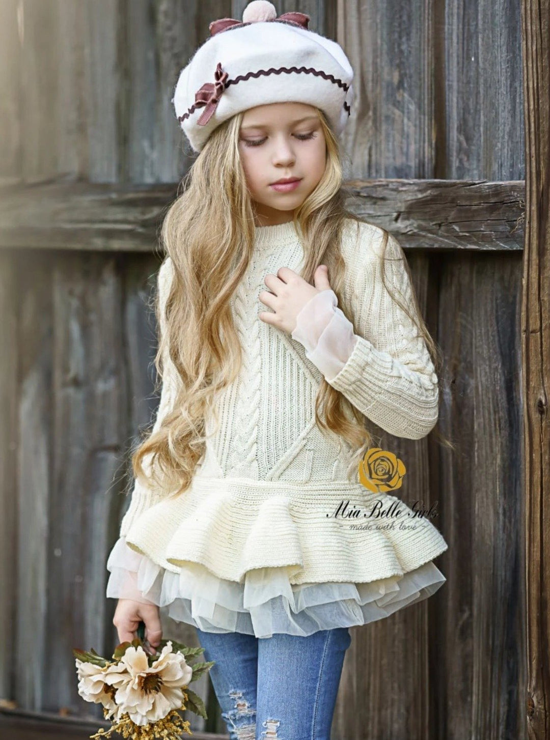 Cute Girls Sweaters | Cable Knit Peplum Tutu Sweater - Mia Belle Girls