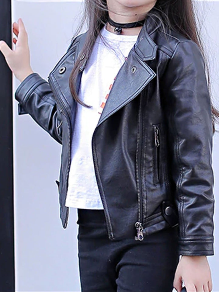 Girls Fall Synthetic Leather Jacket - Black / 4T - Girls Jacket