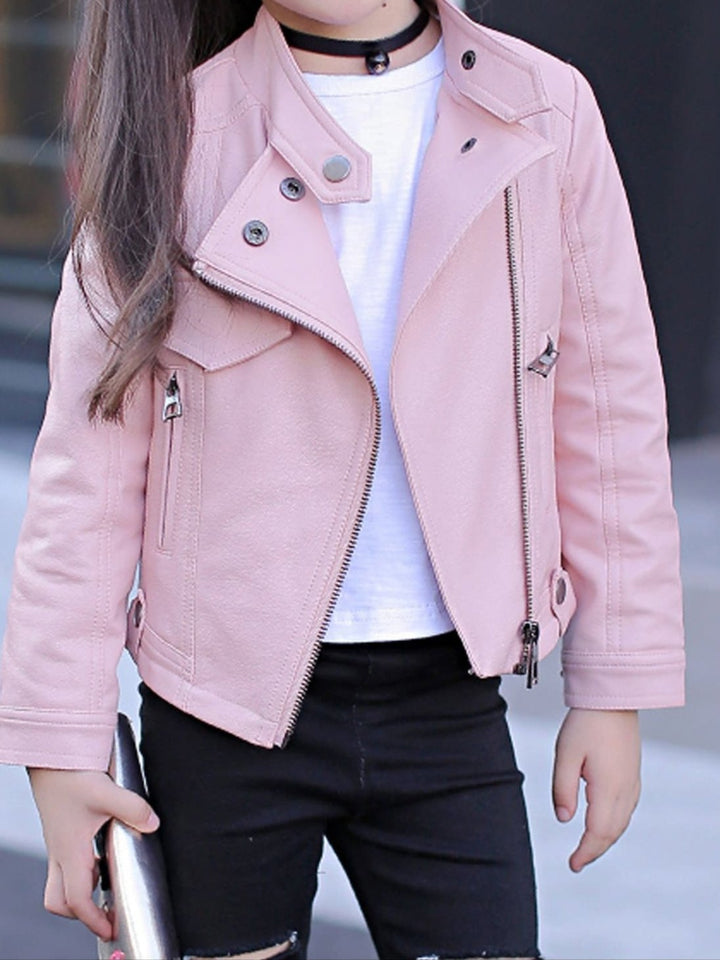 Girls Fall Synthetic Leather Jacket - Pink / 4T - Girls Jacket
