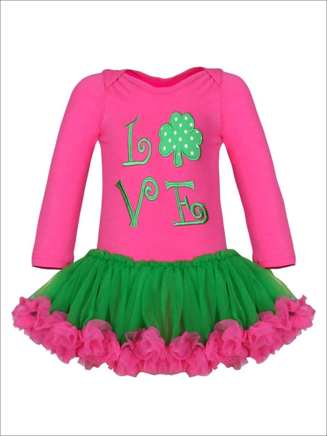 St. Patrick's Day Clothes | Girls Long Sleeve Clover Love Tutu Dress