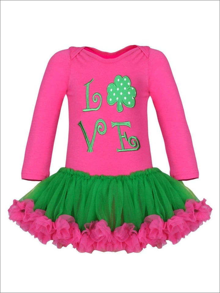 St. Patrick's Day Clothes | Girls Long Sleeve Clover Love Tutu Dress
