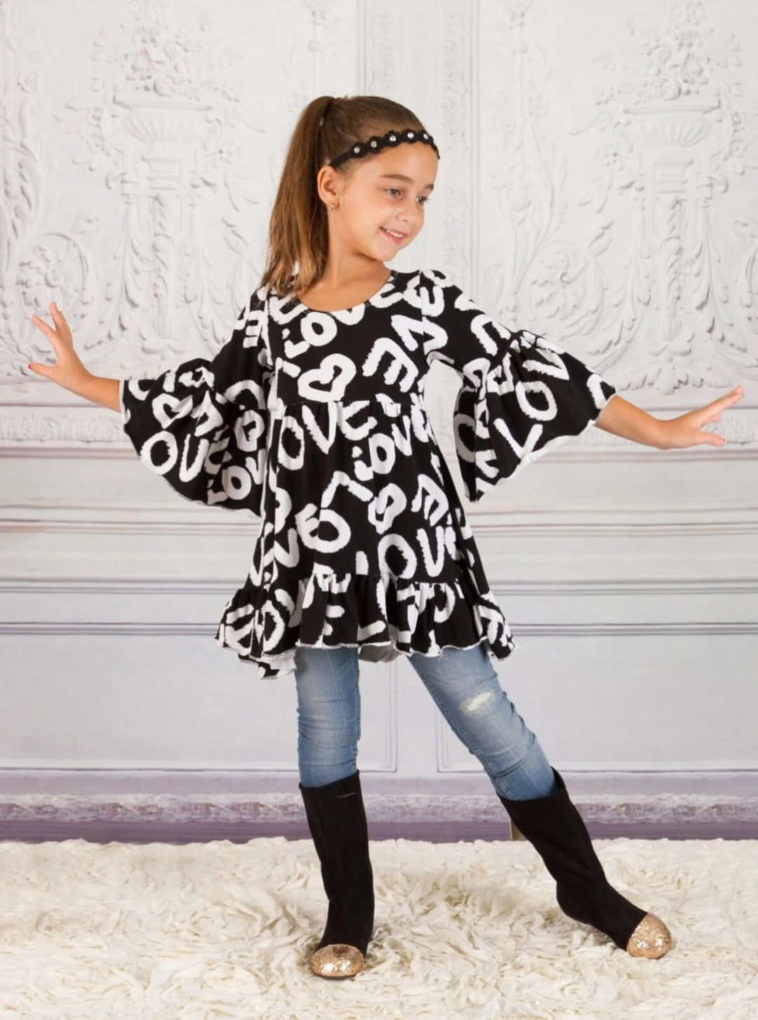 Girls Hi-Lo Boho Sleeve Ruffled Tunic - Girls Fall Top