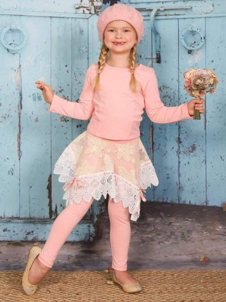 Winter Dressy Sets | Girls Pink Top & Crochet Skirt Legging Set