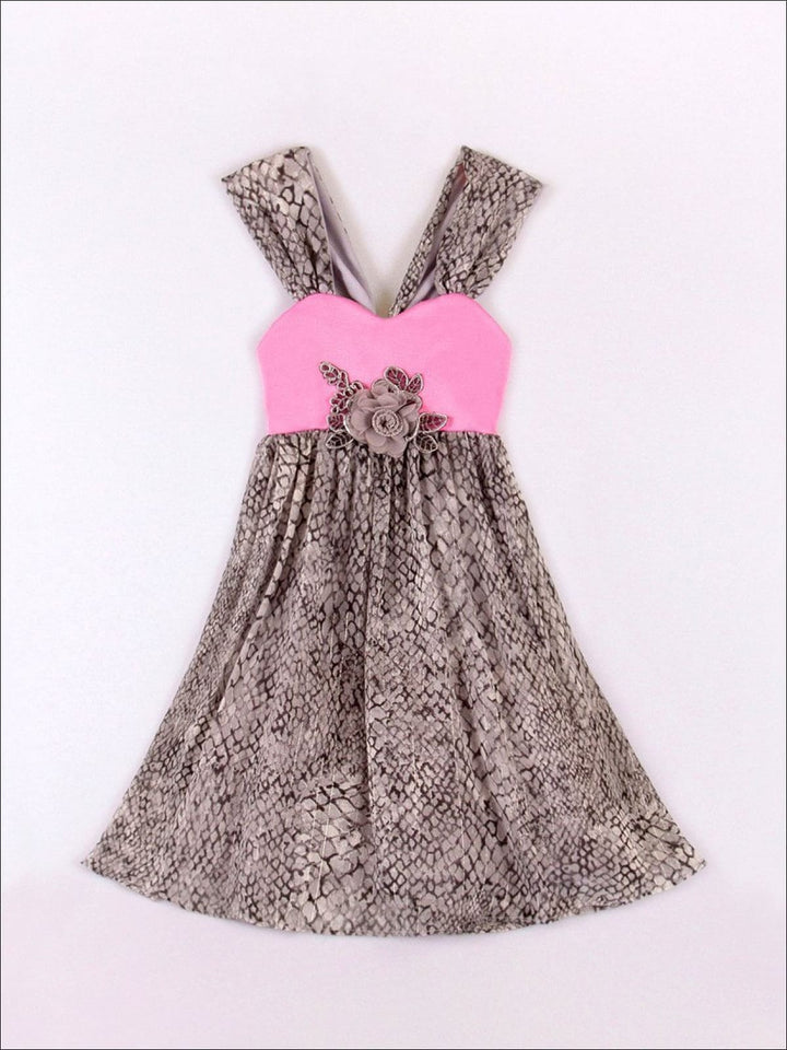 Girls Pink & Silver Empire Waist Halter Party Dress - Fall Low Stock