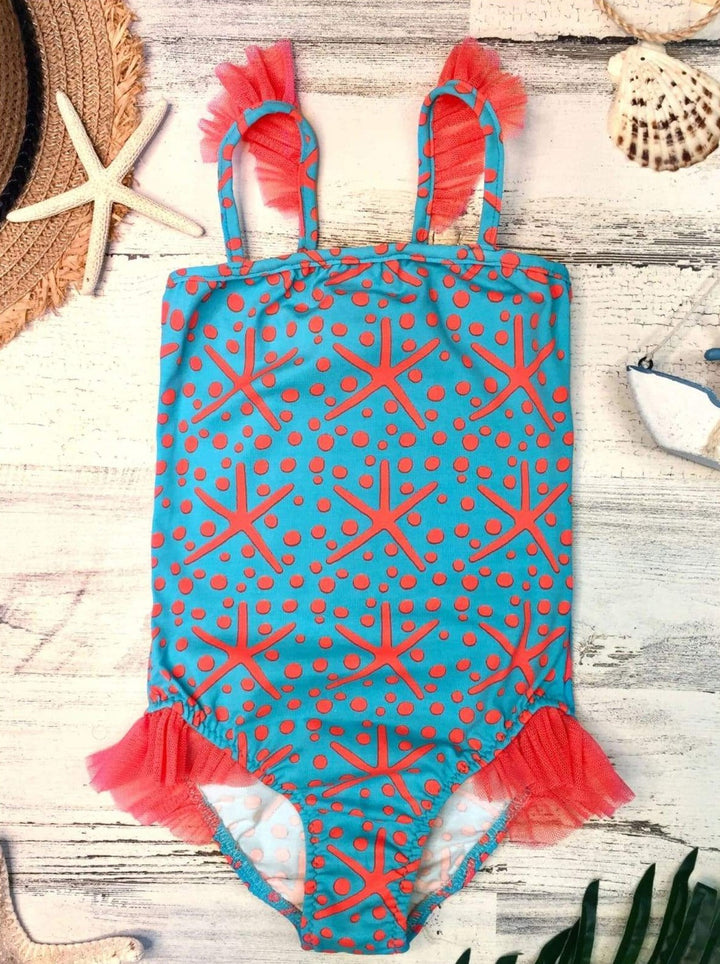 Kids Swimsuits | Girls Flutter Sleeve Side Ruffles One-Piece Swimsuit
