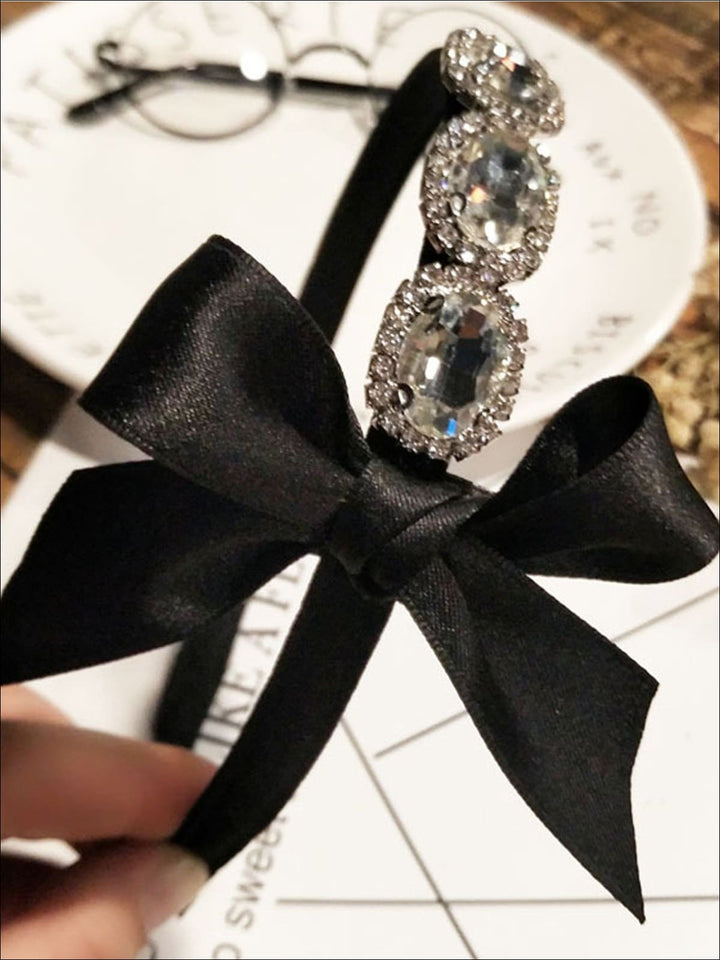 Girls Rhinestone Ribbon Hairband - Black - Hair Accessories