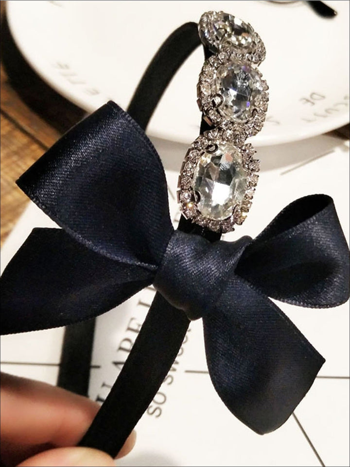 Girls Rhinestone Ribbon Hairband - Navy - Hair Accessories