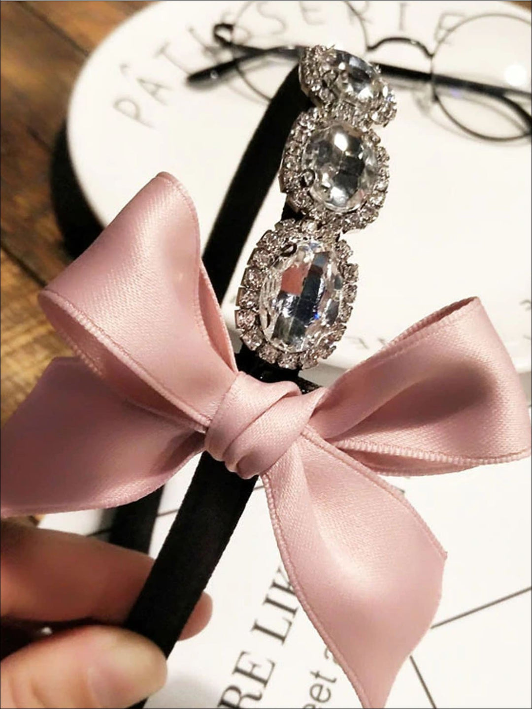 Girls Rhinestone Ribbon Hairband - Pink - Hair Accessories
