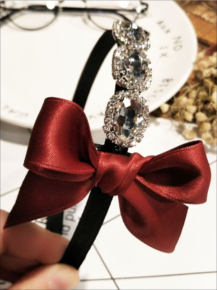 Girls Rhinestone Ribbon Hairband - Red - Hair Accessories