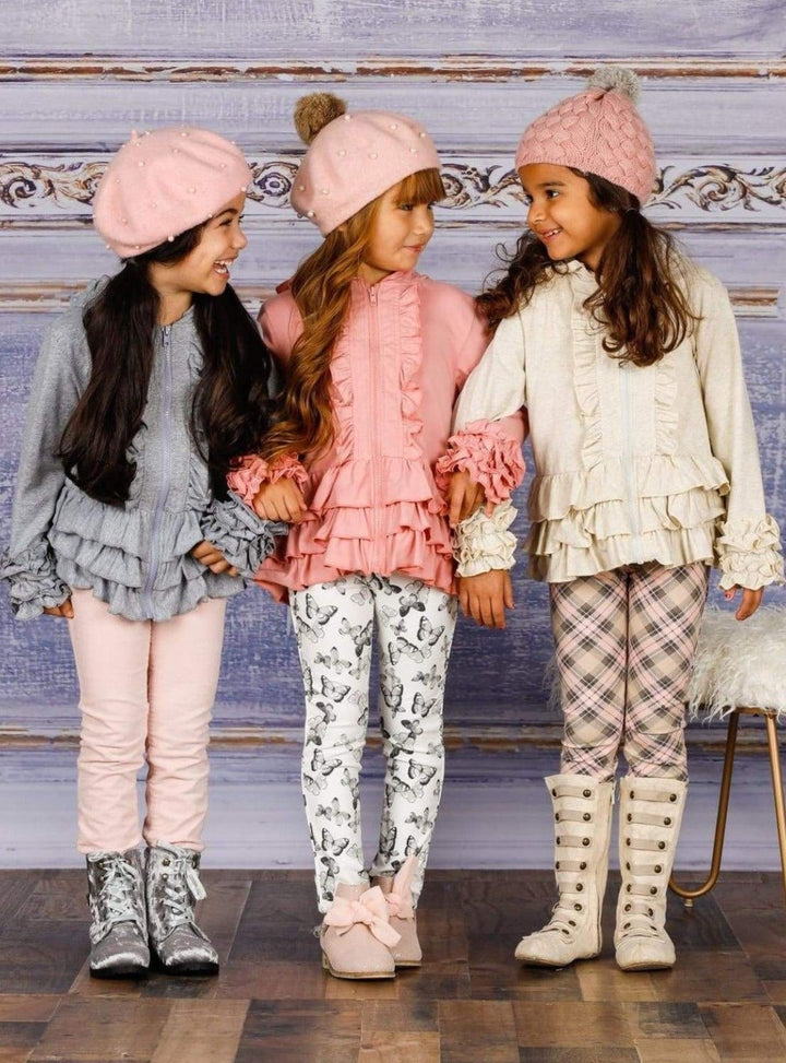 Kids Sweaters & Cardigans | Hooded Ruffled Jacket | Mia Belle Girls