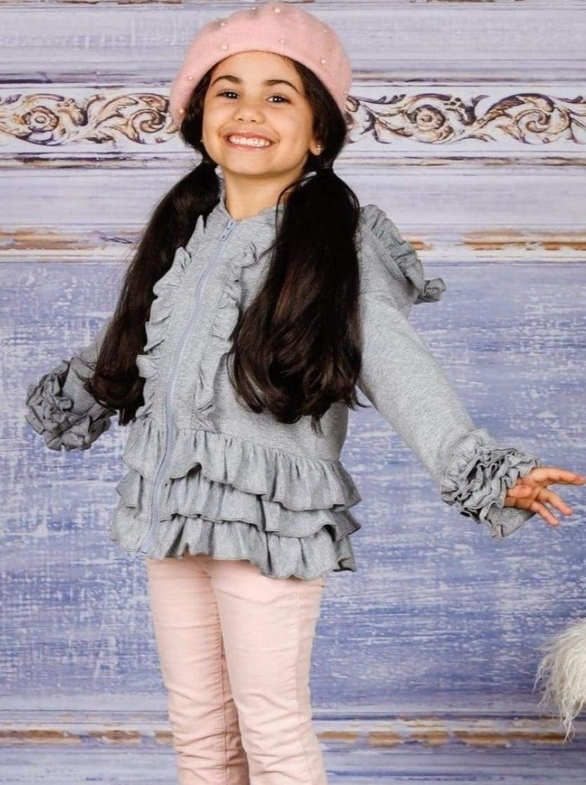 Kids Sweaters & Cardigans | Ruffled Hooded Jacket | Mia Belle Girls